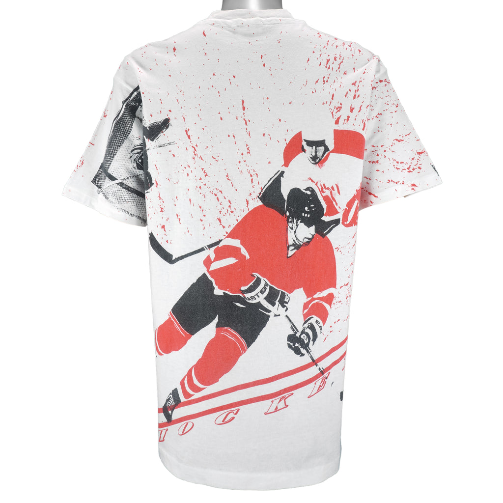 Vintage (Hanes) - Hockey All Over Prints Single Stitch T-Shirt 1990s Large Vintage Retro