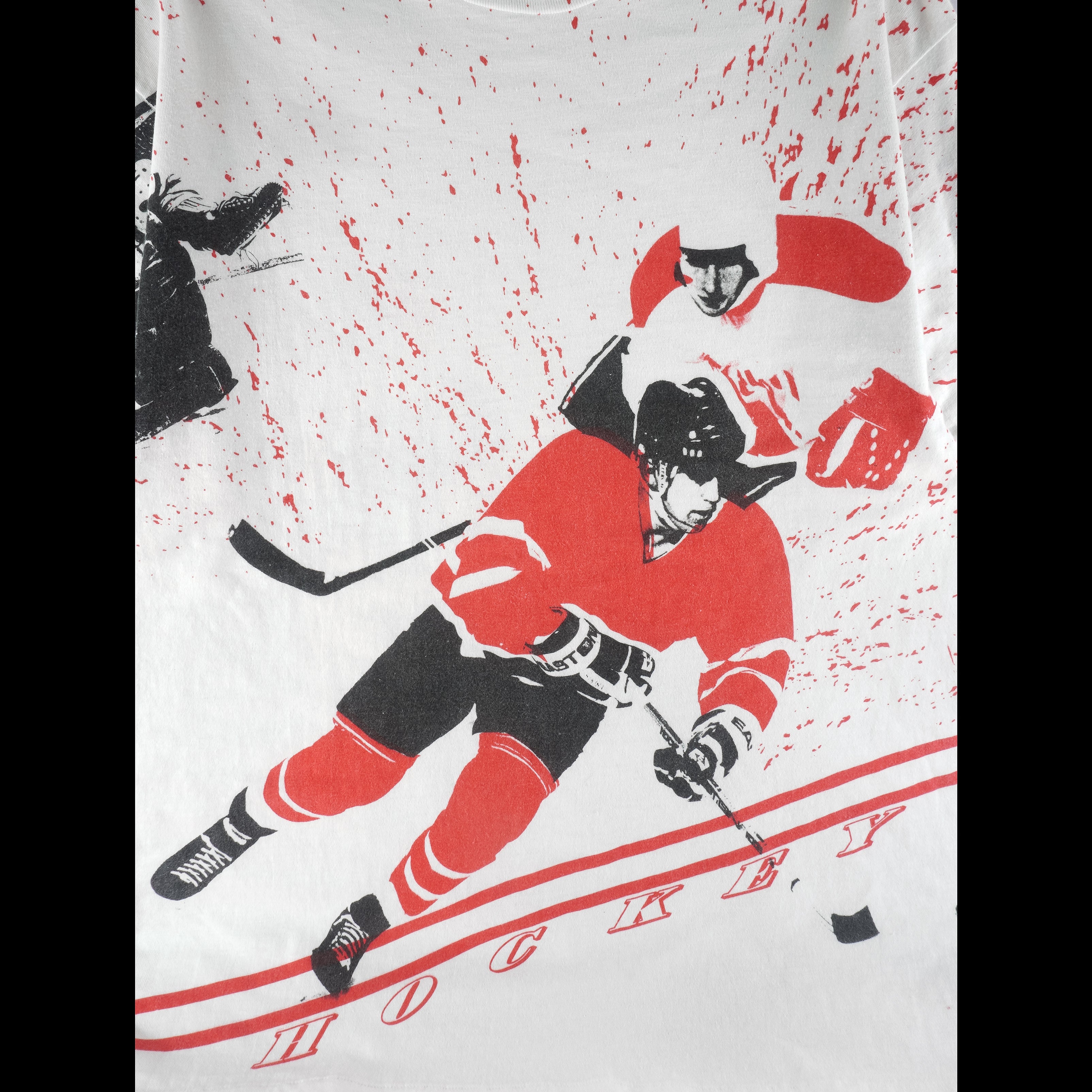 Vintage (Hanes) - Hockey All Over Prints Single Stitch T-Shirt 1990s Large Vintage Retro
