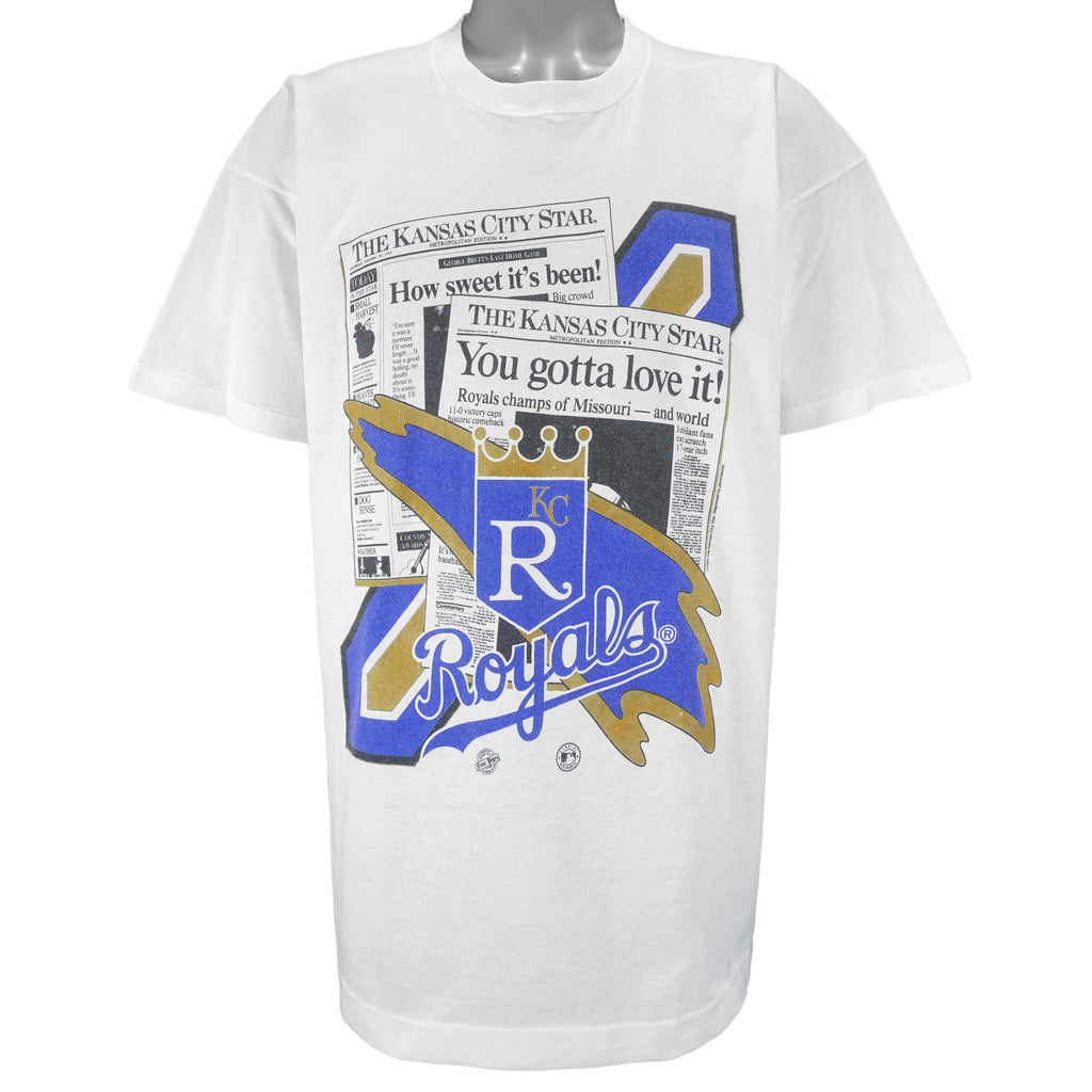 MLB (Front Pages)- Kansas City Royals Single Stitch T-shirt 1994 X-Large Vintage Retro Baseball