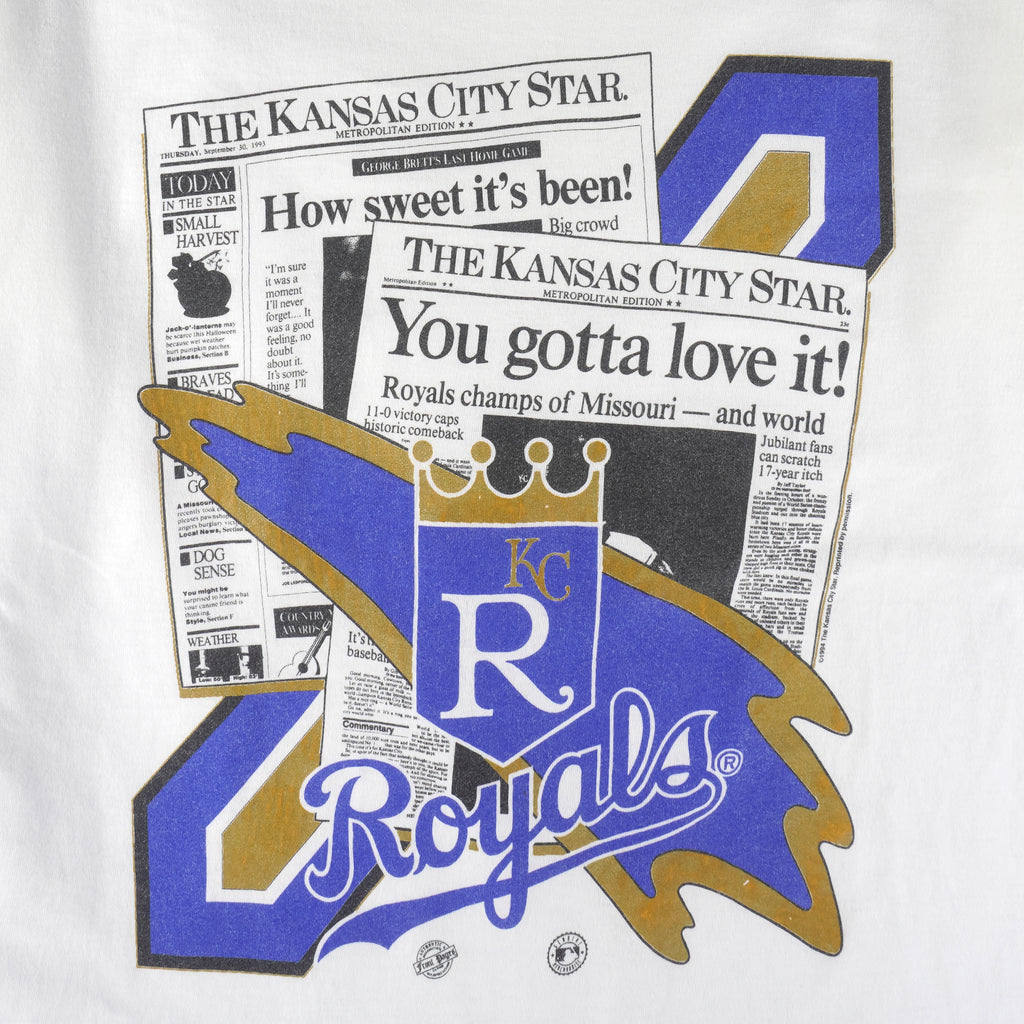 MLB (Front Pages)- Kansas City Royals Single Stitch T-shirt 1994 X-Large Vintage Retro Baseball