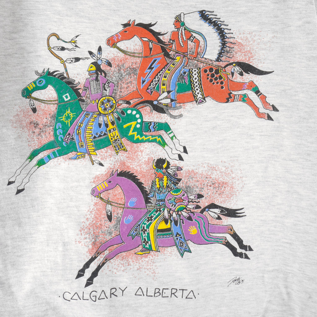 Vintage (Hanes) - Calgary Alberta Single Stitch T-Shirt 1990s Large Vintage Retro