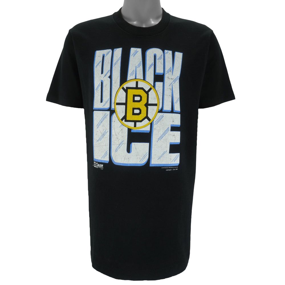 NHL (Salem) - Boston Bruins Black Ice T-Shirt 1990 Large Vintage Retro Hockey