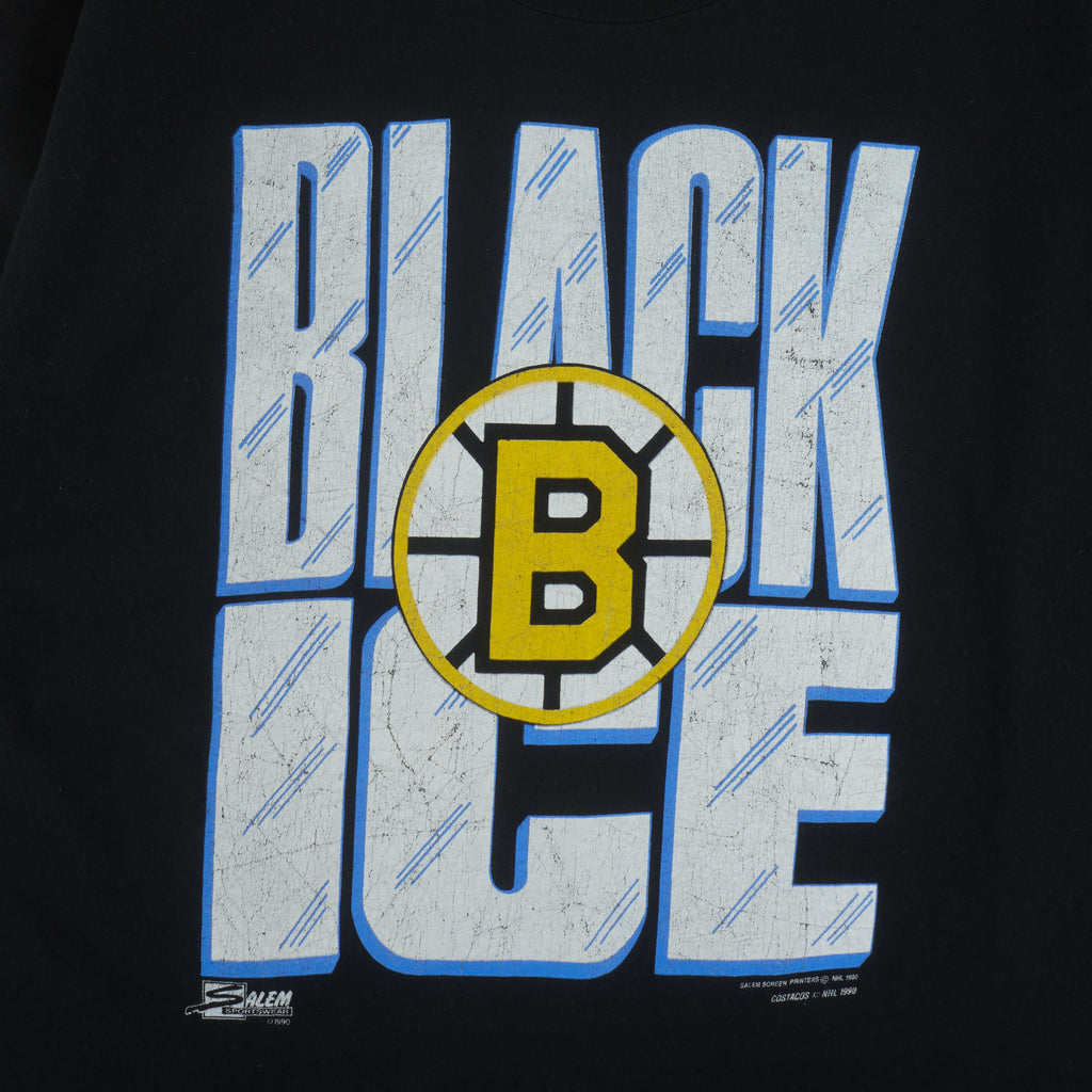 NHL (Salem) - Boston Bruins Black Ice T-Shirt 1990 Large Vintage Retro Hockey