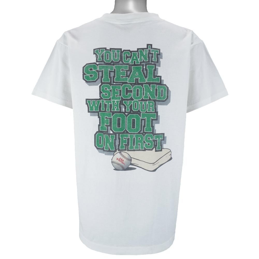Vintage (No Fear) - You Can't Steal Second With Your Foot On First T-Shirt 1990s Large