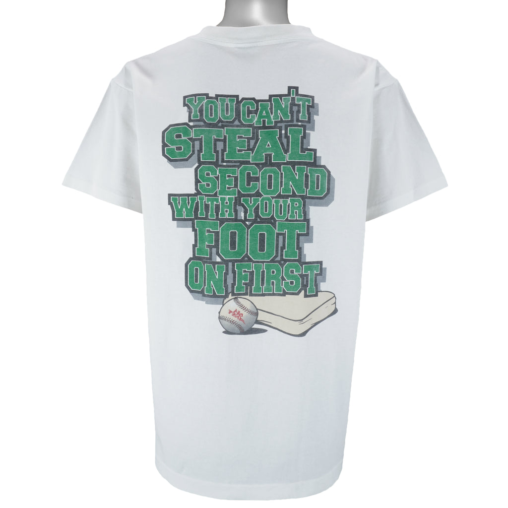 Vintage (No Fear) - You Can't Steal Second With Your Foot On First T-Shirt 1990s Large