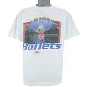 1990s Vintage NBA Washington Bullets Big Spell-Out & Logo T-Shirt by Team Champ. White in color, fits X-large size and is in excellent condition.
