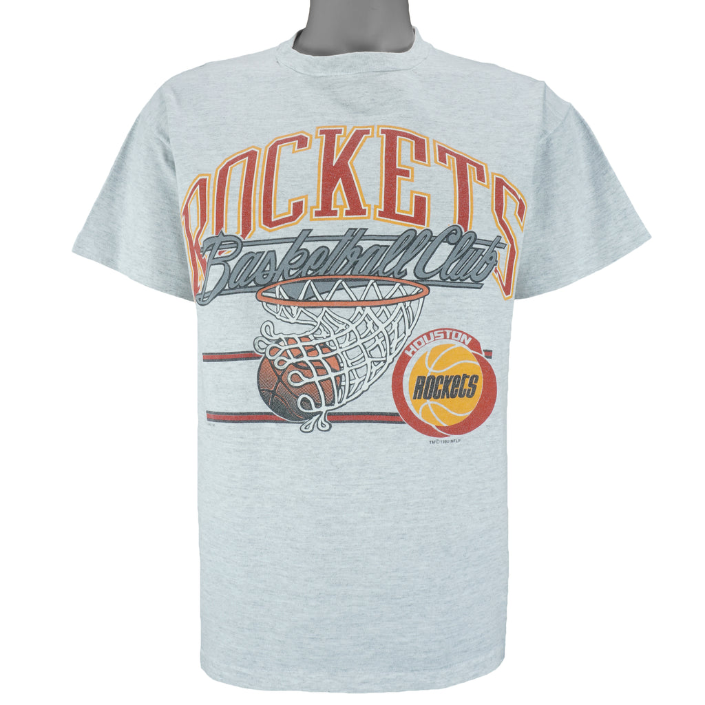 NBA (Logo 7) - Houston Rockets Basketball Club T-Shirt 1990 Medium Vintage Retro Basketball