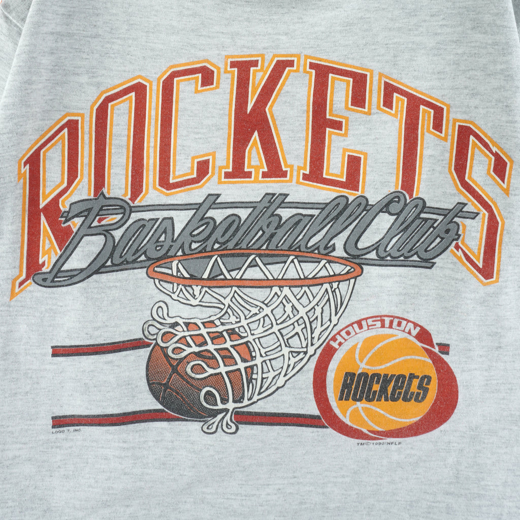 NBA (Logo 7) - Houston Rockets Basketball Club T-Shirt 1990 Medium Vintage Retro Basketball