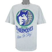 NBA (Logo 7) - Minnesota Timberwolves Here To Stay T-Shirt 1990s X-Large Vintage Retro Basketball