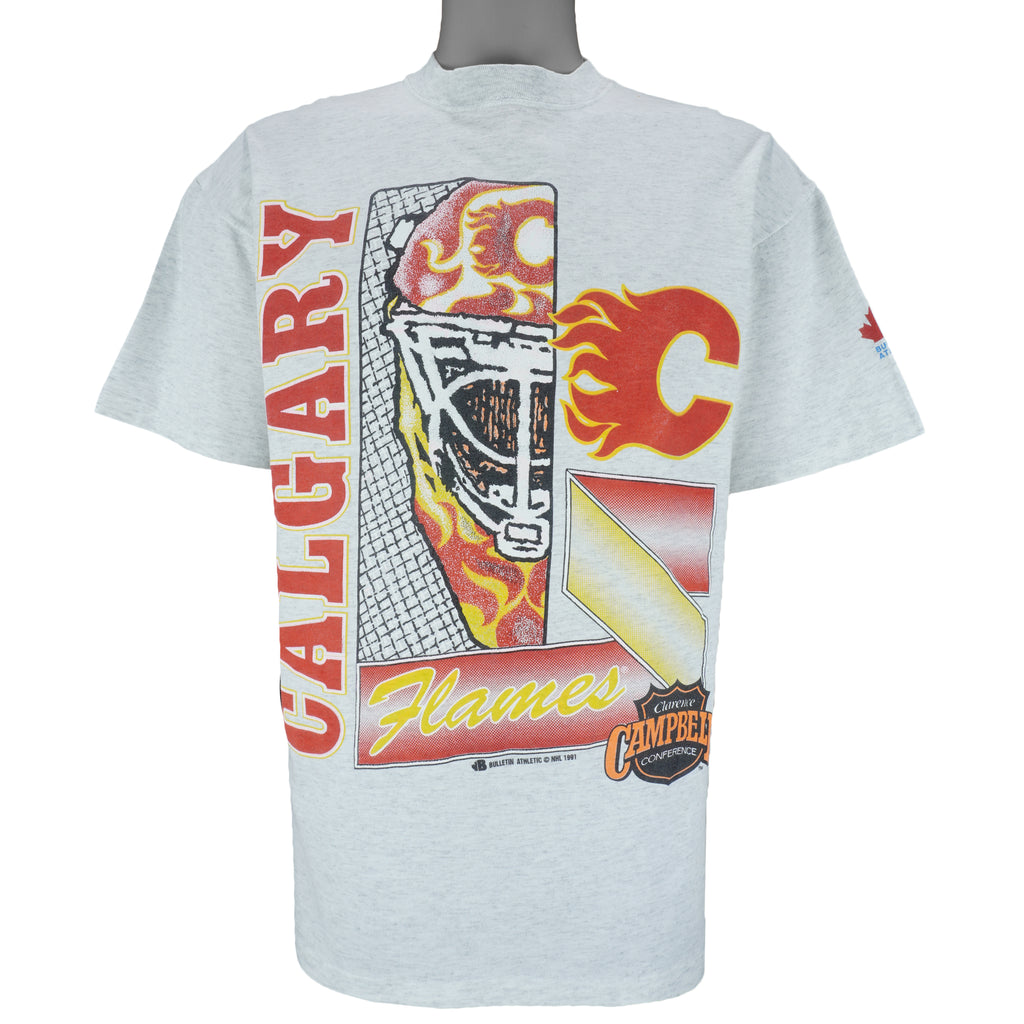 NHL (Bulletin Athletic)  - Calgary Flames X Mask T-Shirt 1991 Large Vintage Retro Hockey