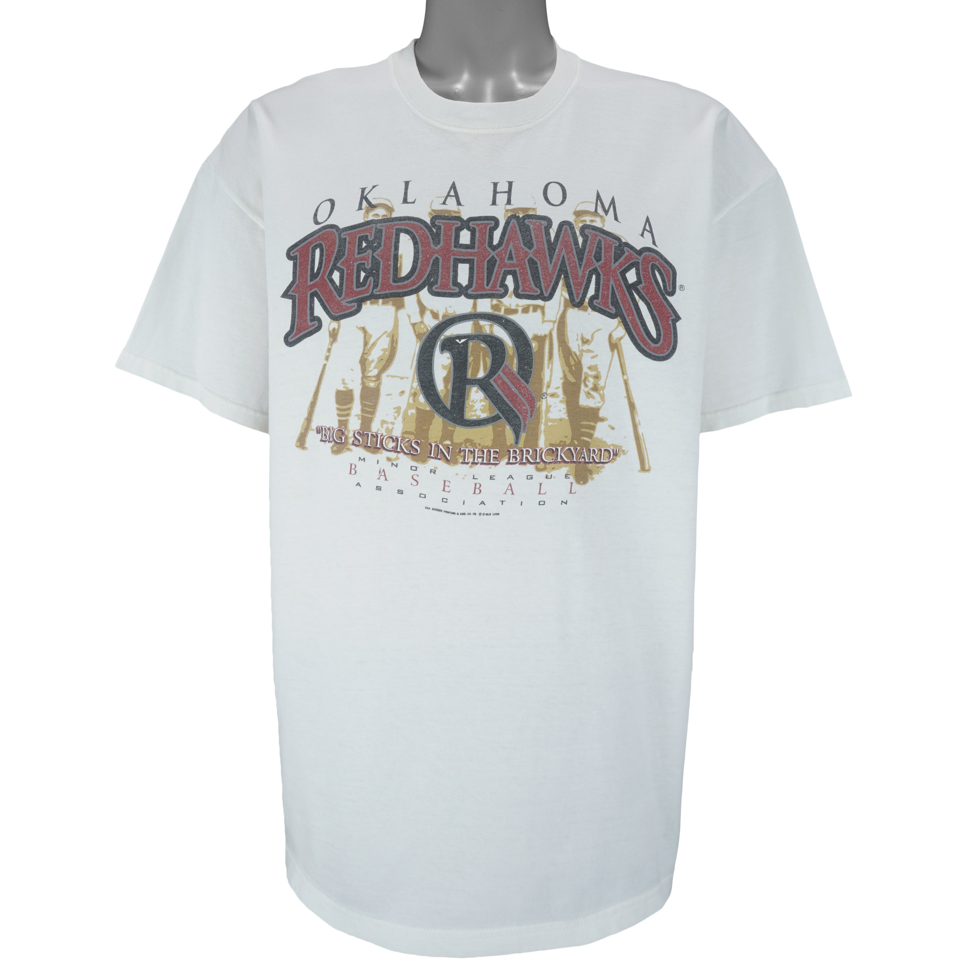MLB (Hanes) - MiLB Oklahoma Redhawks Baseball T-Shirt 1998 Large to X-Large Vintage Retro Baseball