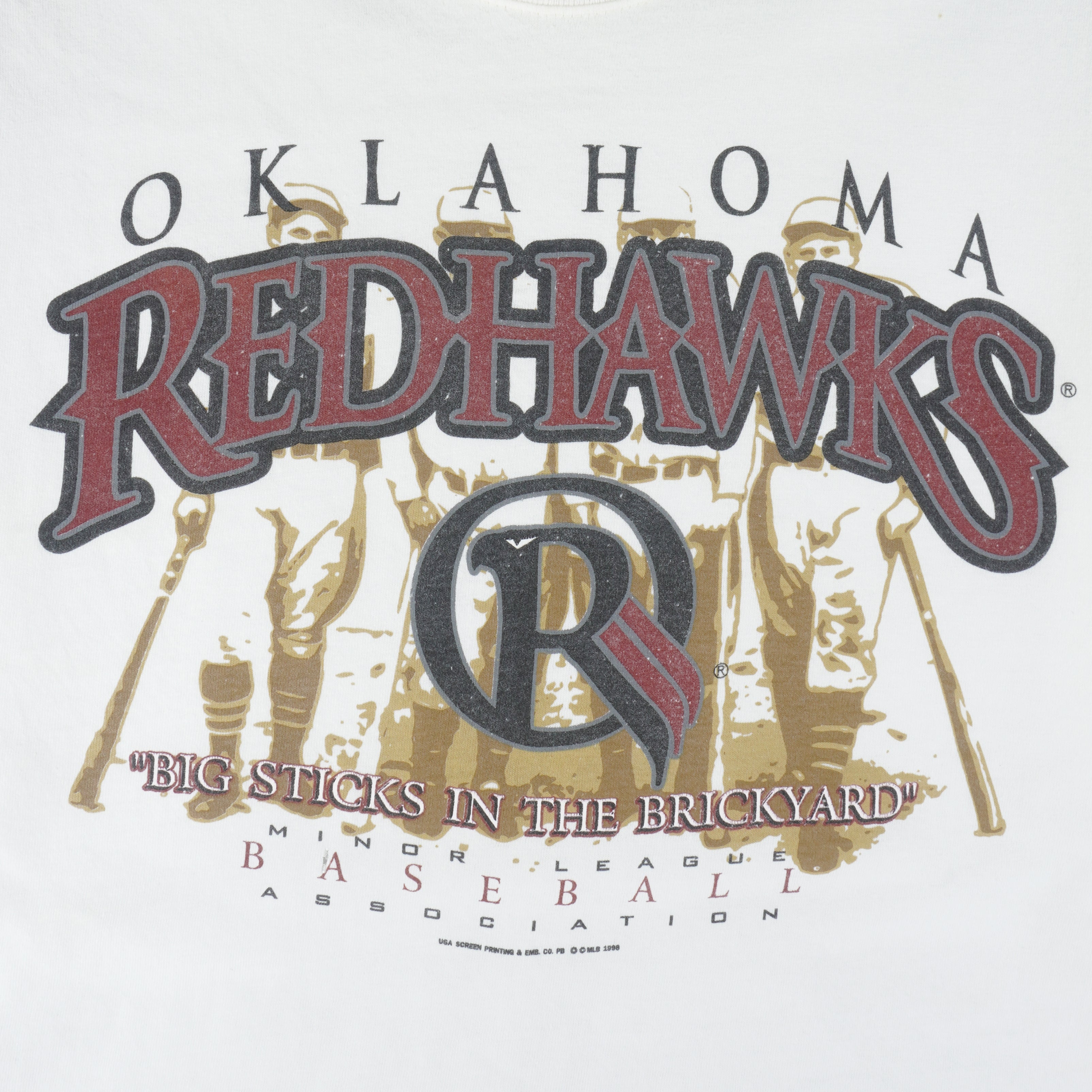MLB (Hanes) - MiLB Oklahoma Redhawks Baseball T-Shirt 1998 Large to X-Large Vintage Retro Baseball