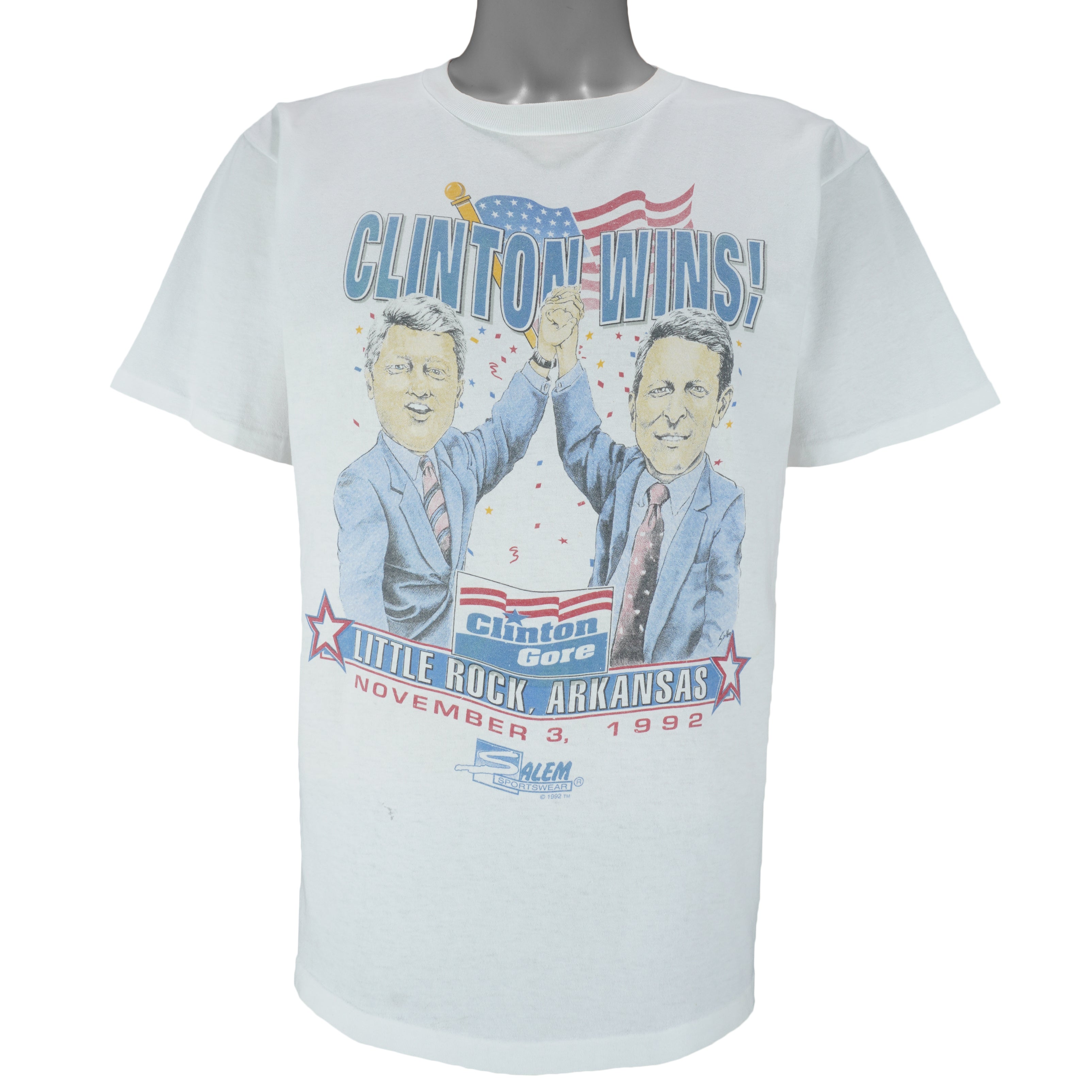 Vintage (Salem) - Clinton/Gore Presidential Election "Clinton Wins!" T-Shirt 1992 Large