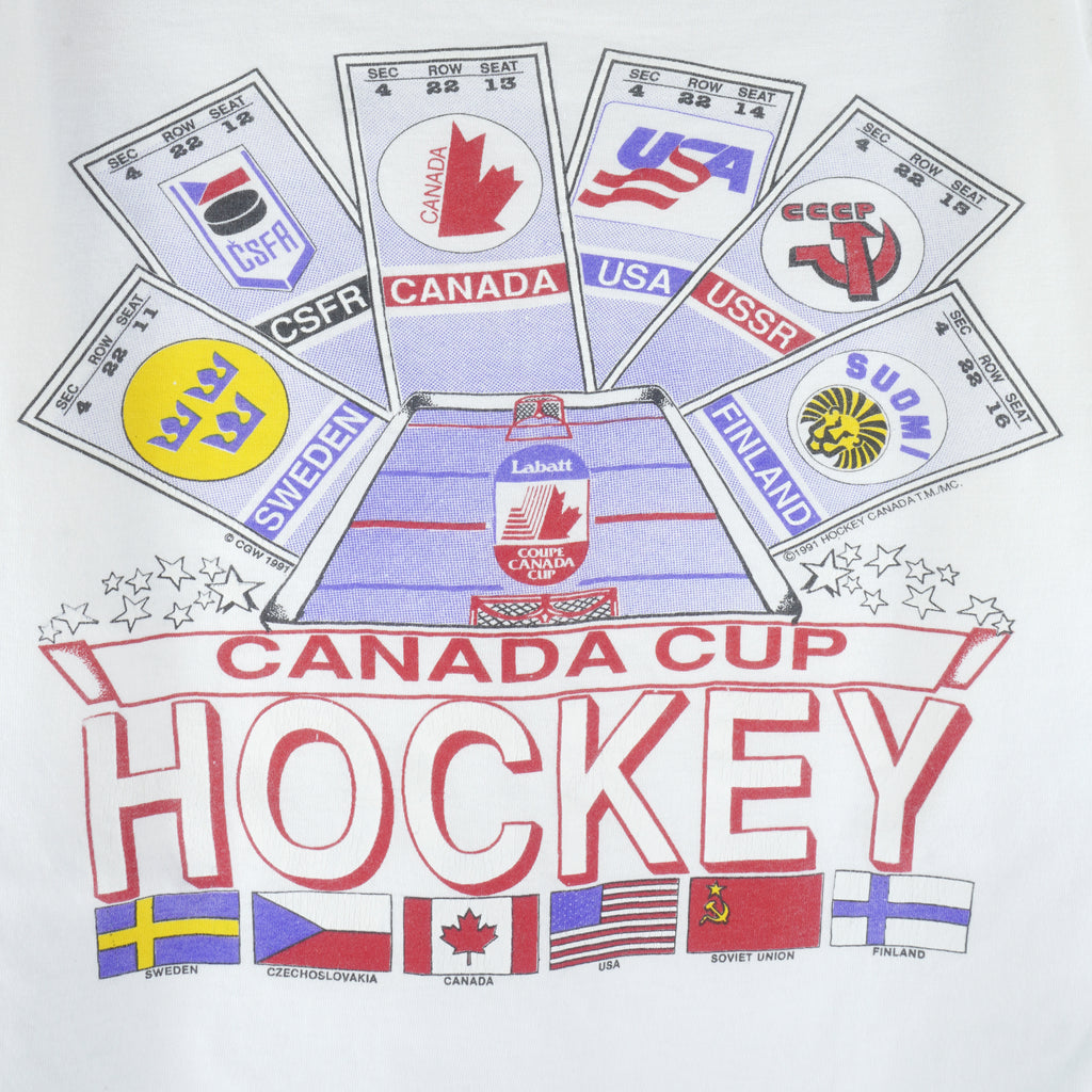 NHL (Waves) - Canada Cup Hockey Sweden, CSFR, USA, USSR & Finland T-Shirt 1991 Medium Vintage Retro