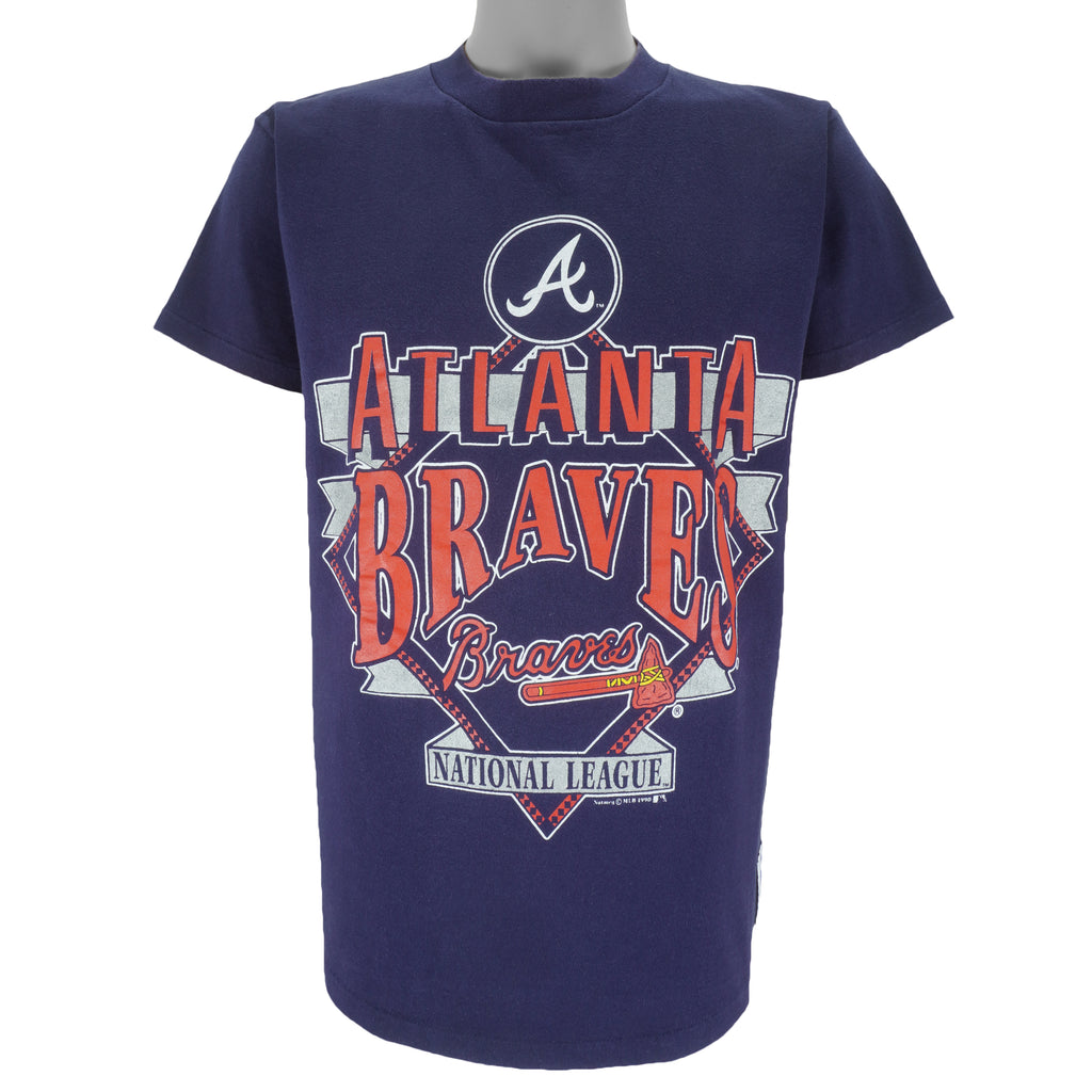 MLB (Nutmeg) - Atlanta Braves Big Logo T-Shirt 1990 Large Vintage Retro Baseball