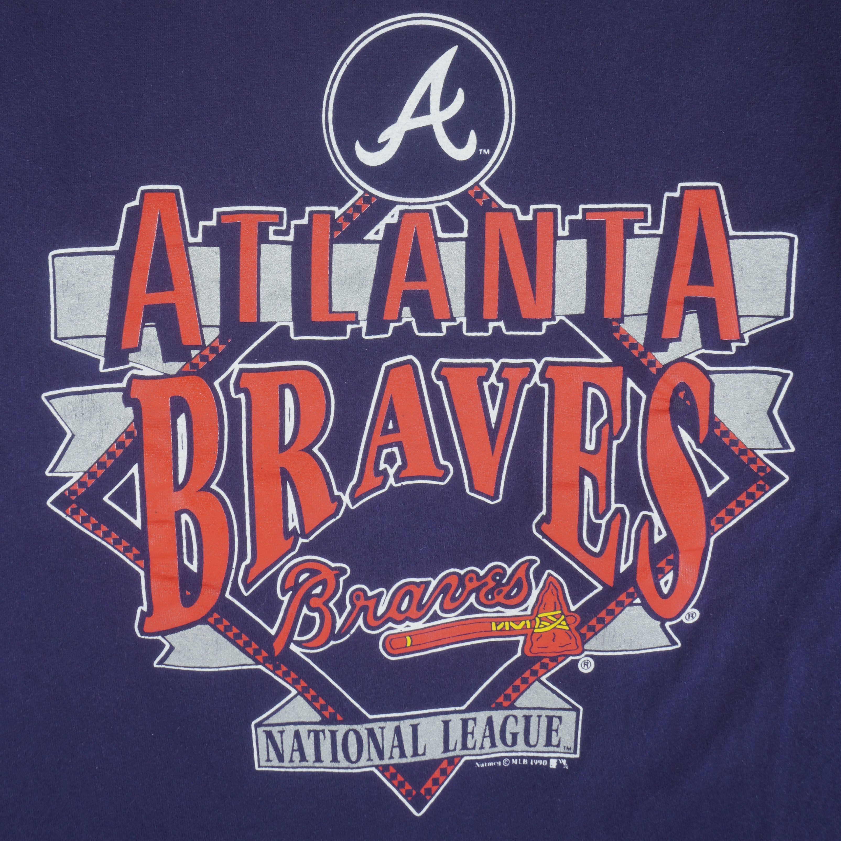 MLB (Nutmeg) - Atlanta Braves Big Logo T-Shirt 1990 Large Vintage Retro Baseball