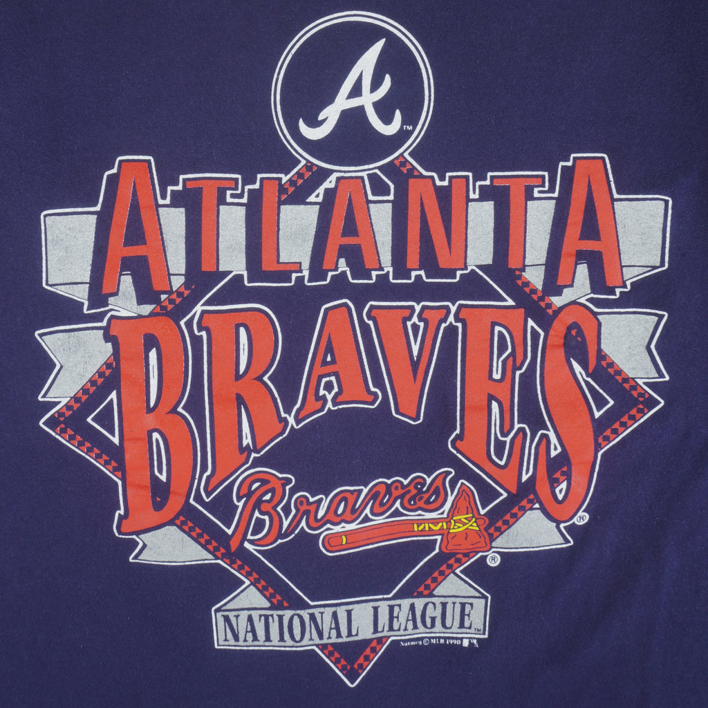 MLB (Nutmeg) - Atlanta Braves Big Logo T-Shirt 1990 Large Vintage Retro Baseball