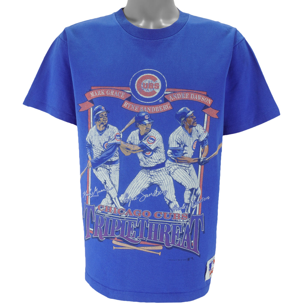 MLB (Nutmeg) - Chicago Cubs Triple Threat Mark Grace, Ryne Sandberg and Andre Dawson T-Shirt 1992 Large