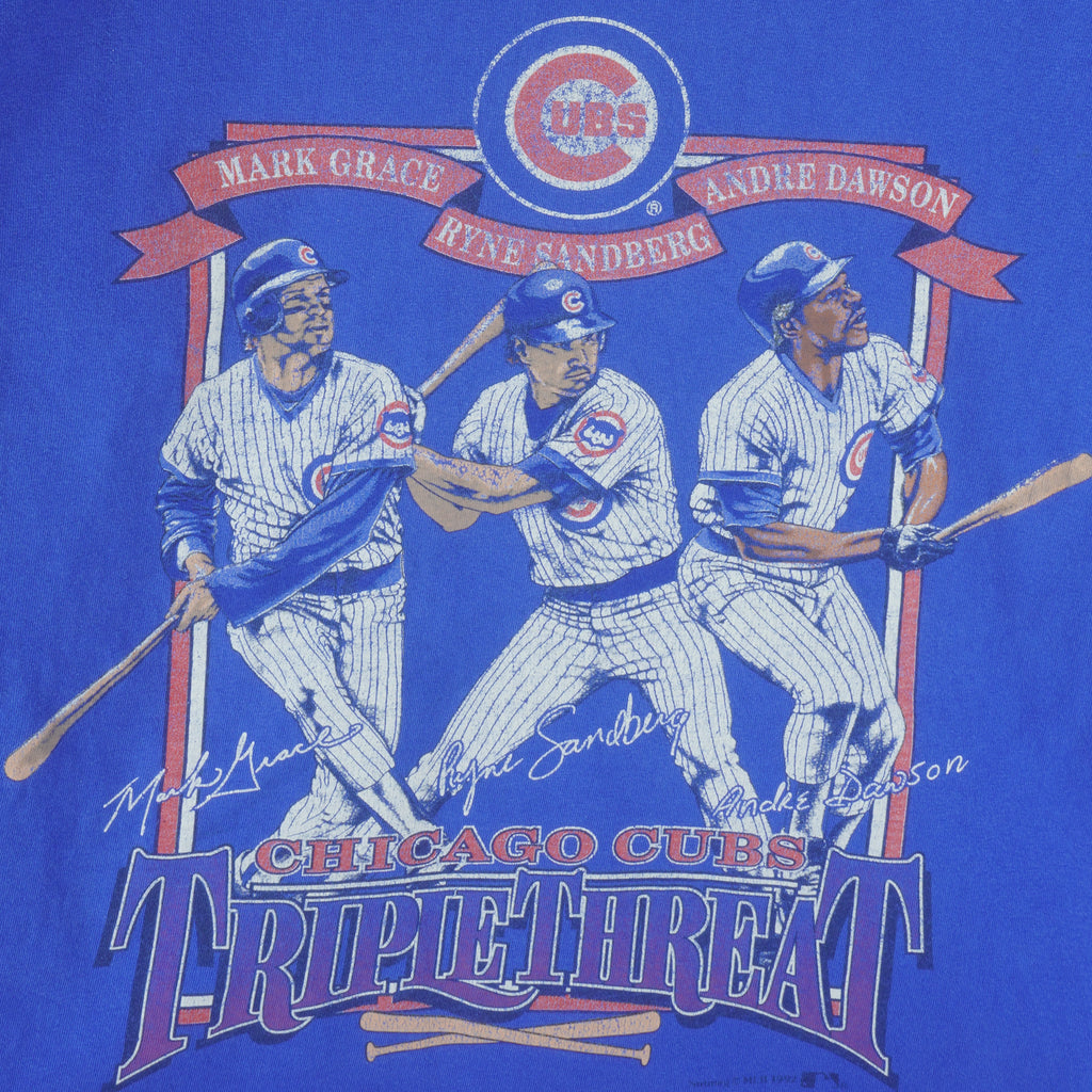 MLB (Nutmeg) - Chicago Cubs Triple Threat Mark Grace, Ryne Sandberg and Andre Dawson T-Shirt 1992 Large