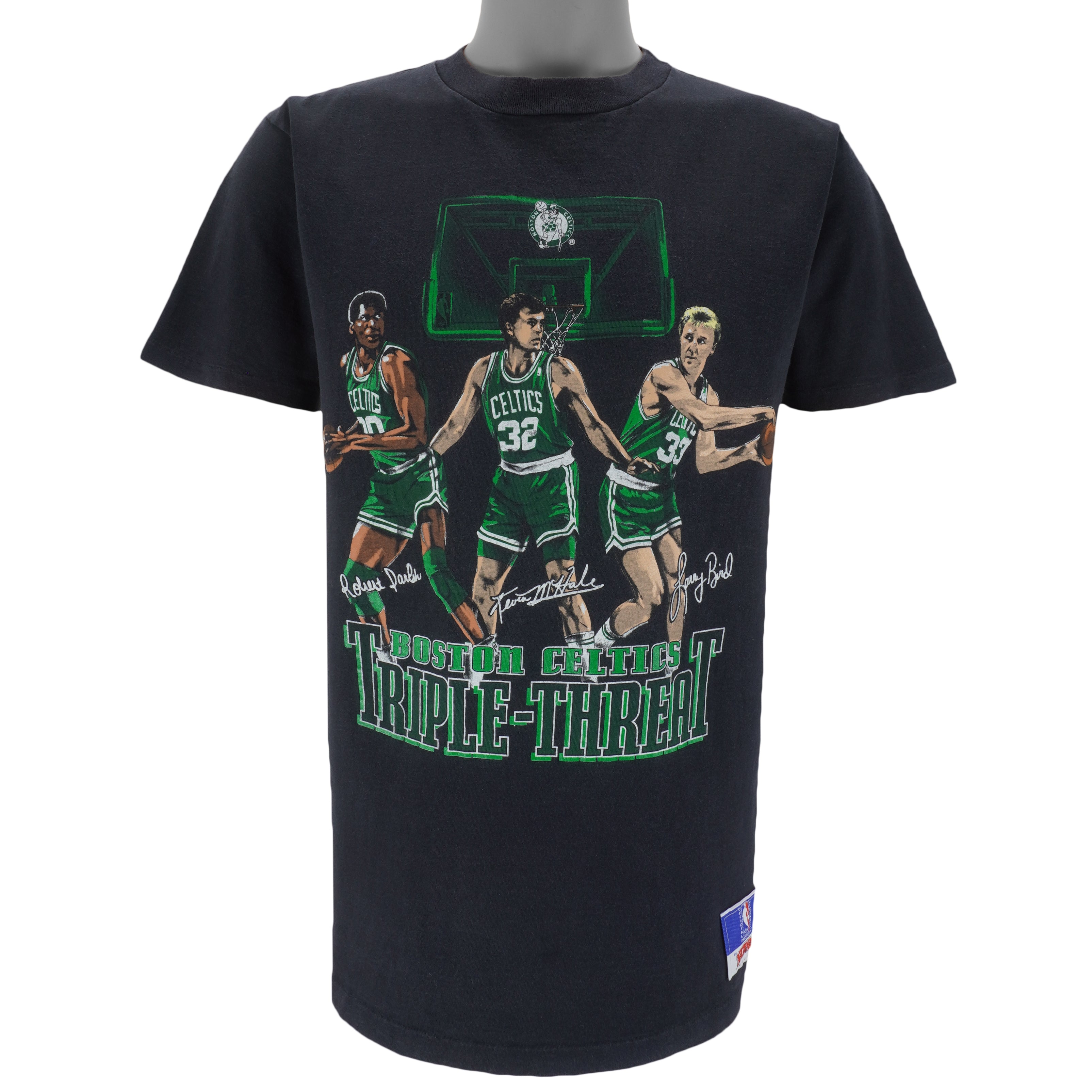 NBA (Nutmeg) - Boston Celtics Triple-Threat Larry Bird McHale Parish T-Shirt 1990s Large Vintage Retro Basketball