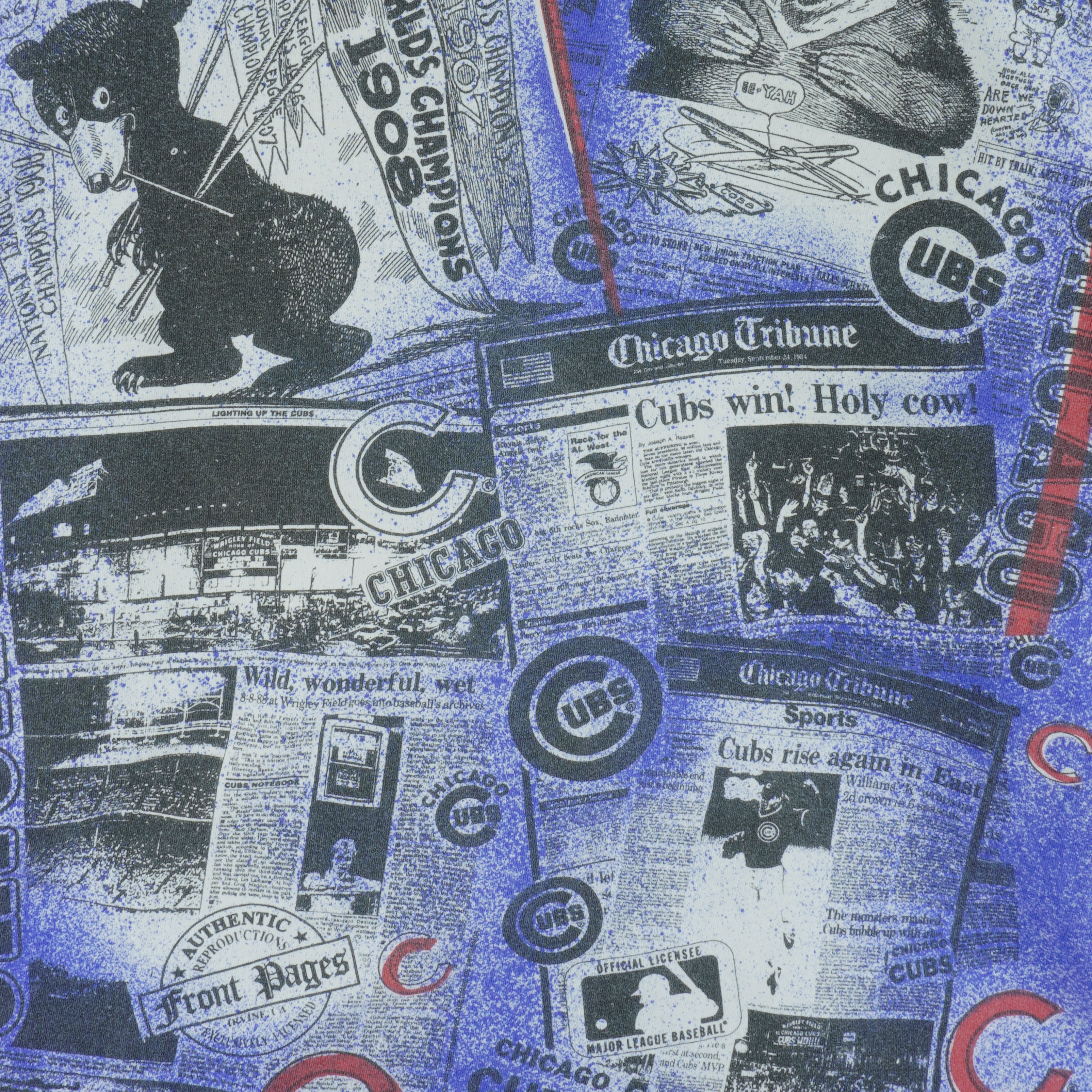 MLB (Front Pages) - Chicago Cubs Rise Again All Over Print T-Shirt 1990s X-Large Vintage Retro Baseball