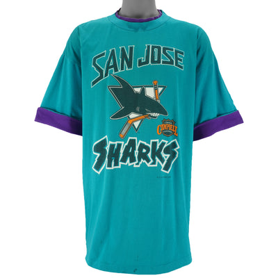 NHL (Soft Wear) - San Jose Sharks Roll Up Sleeves T-Shirt 1992 X-Large