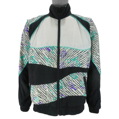Reebok - Black & White Graphic Zip-Up Windbreaker 1990s Large