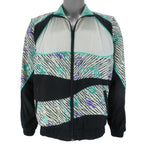 Reebok - Black & White Graphics Zip-Up Windbreaker 1990s Large Vintage Retro