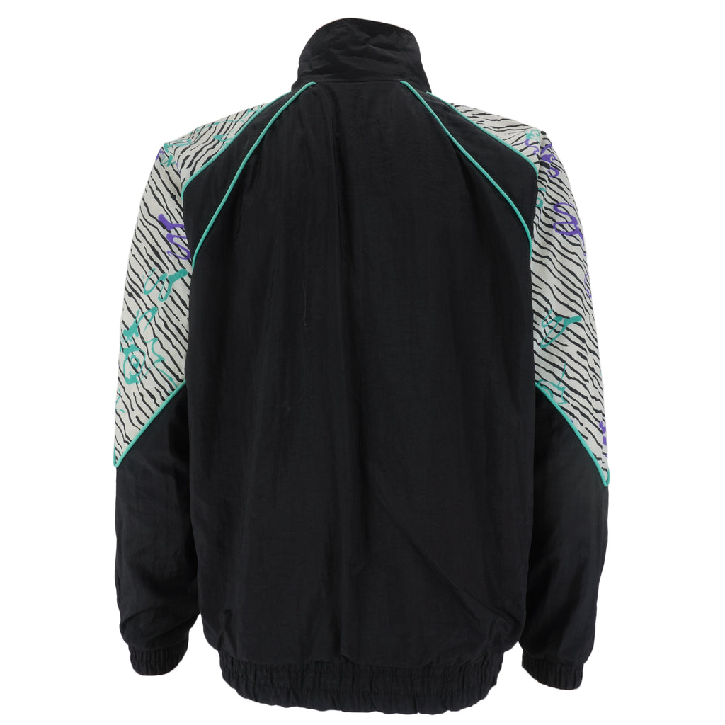 Reebok - Black & White Graphics Zip-Up Windbreaker 1990s Large Vintage Retro