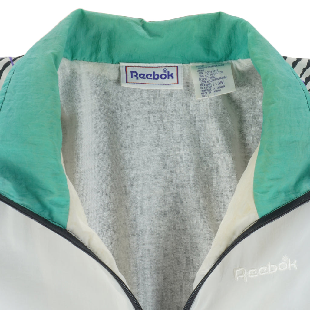Reebok - Black & White Graphics Zip-Up Windbreaker 1990s Large Vintage Retro