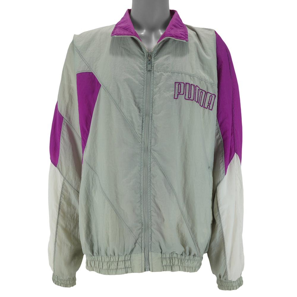 Puma - Grey & Pink Colorblock Windbreaker 1990s X-Large Vintage Retro