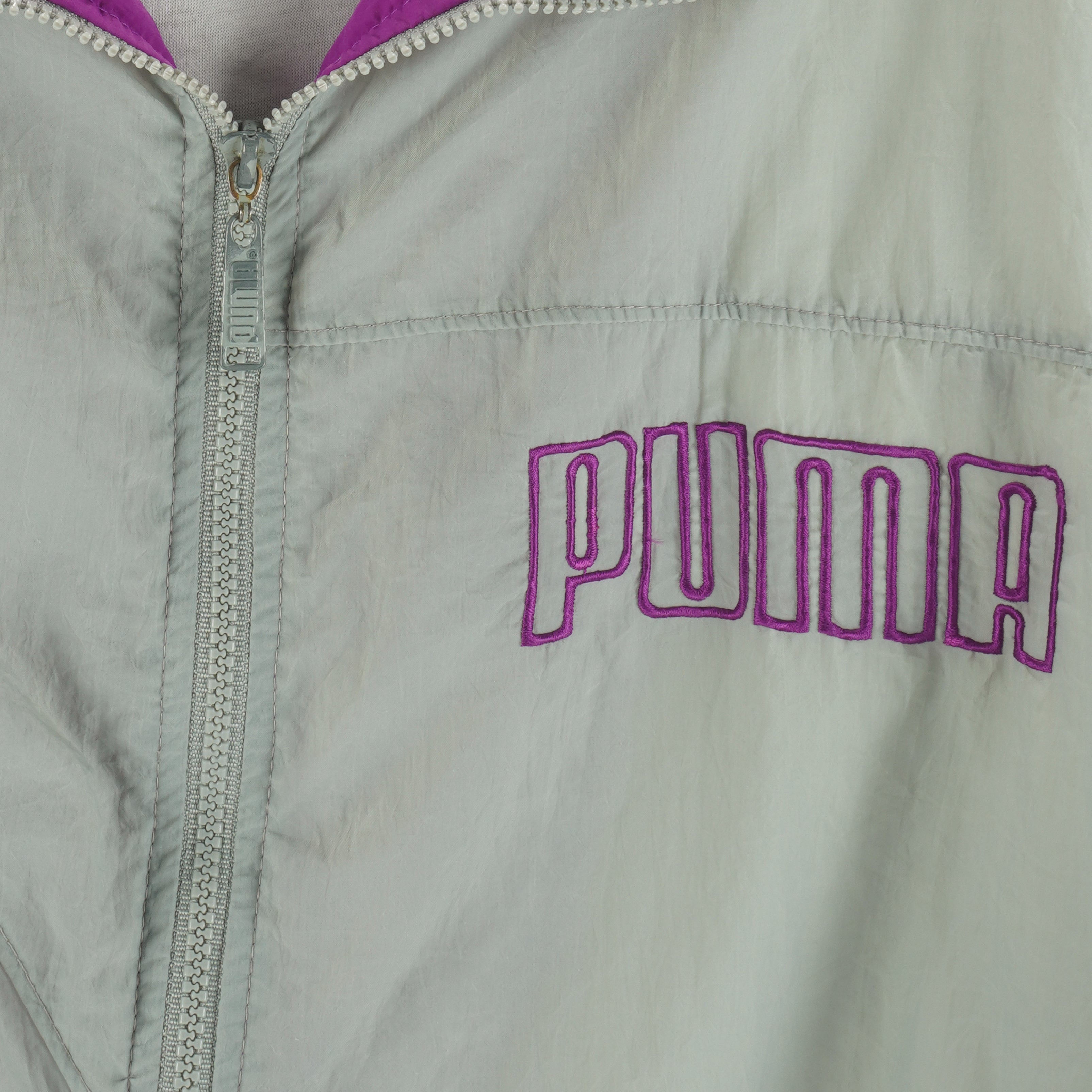 Puma - Grey & Pink Colorblock Windbreaker 1990s X-Large Vintage Retro