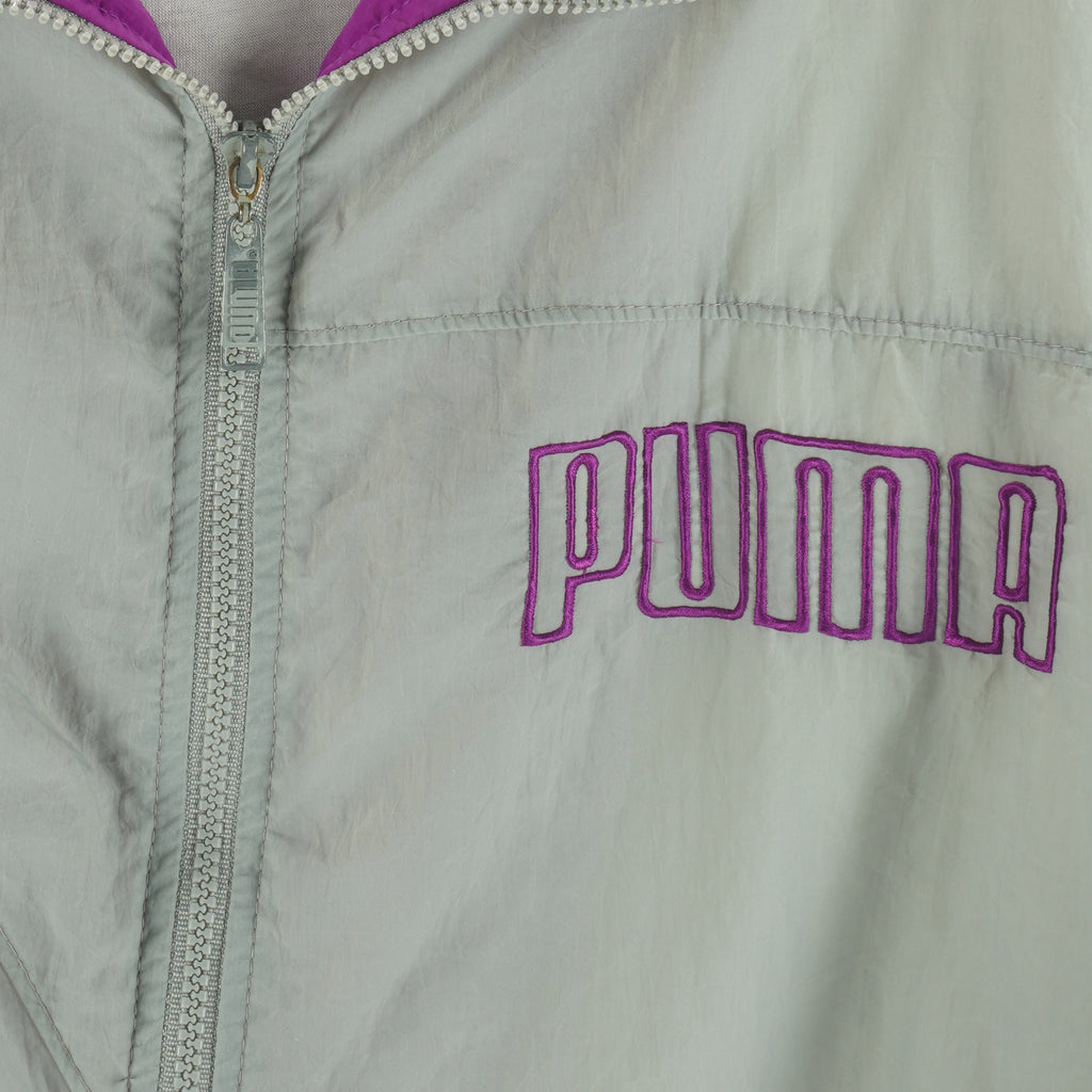 Puma - Grey & Pink Colorblock Windbreaker 1990s X-Large Vintage Retro