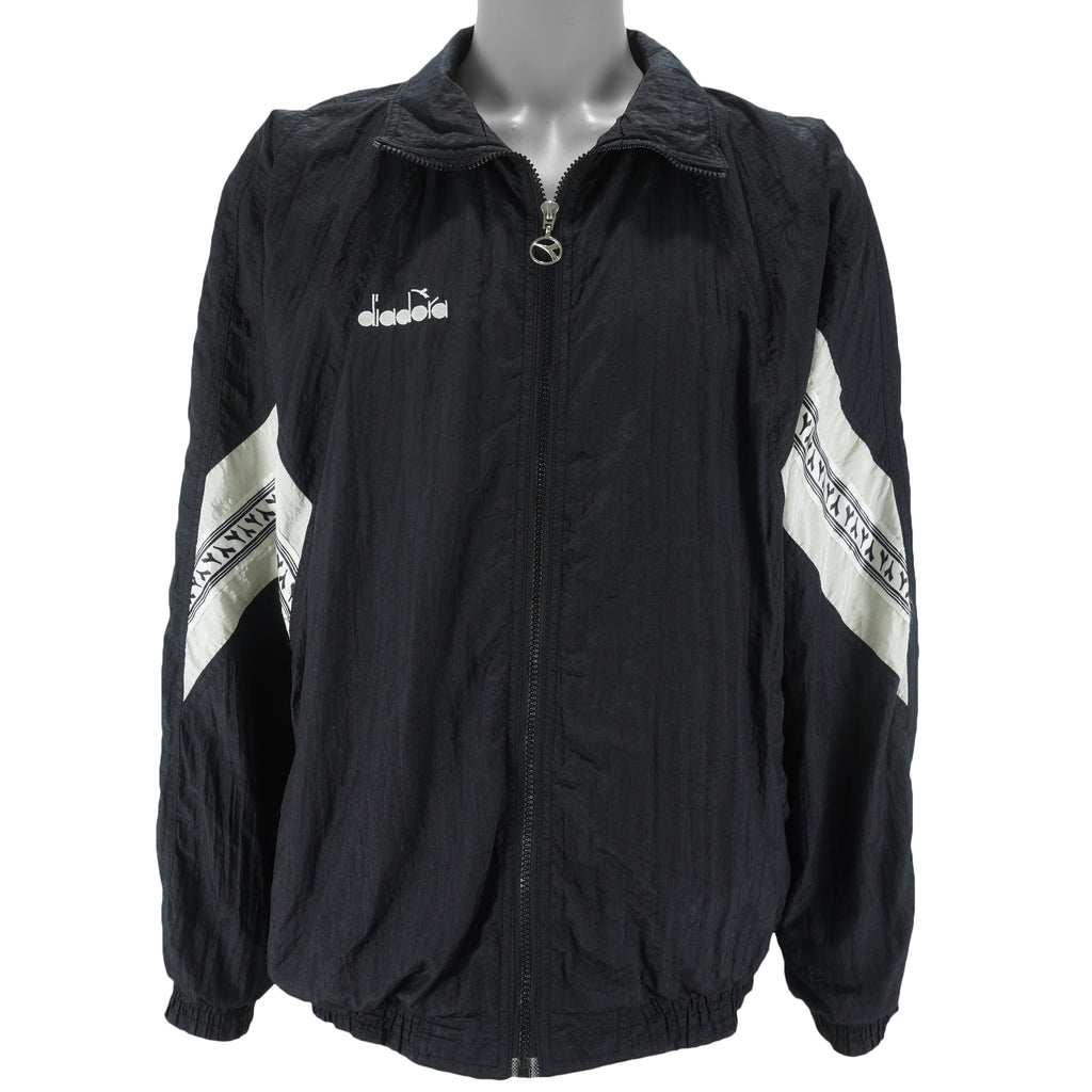 Diadora - Black & White Taped-Logo Jacket 1990s X-Large Vintage Retro