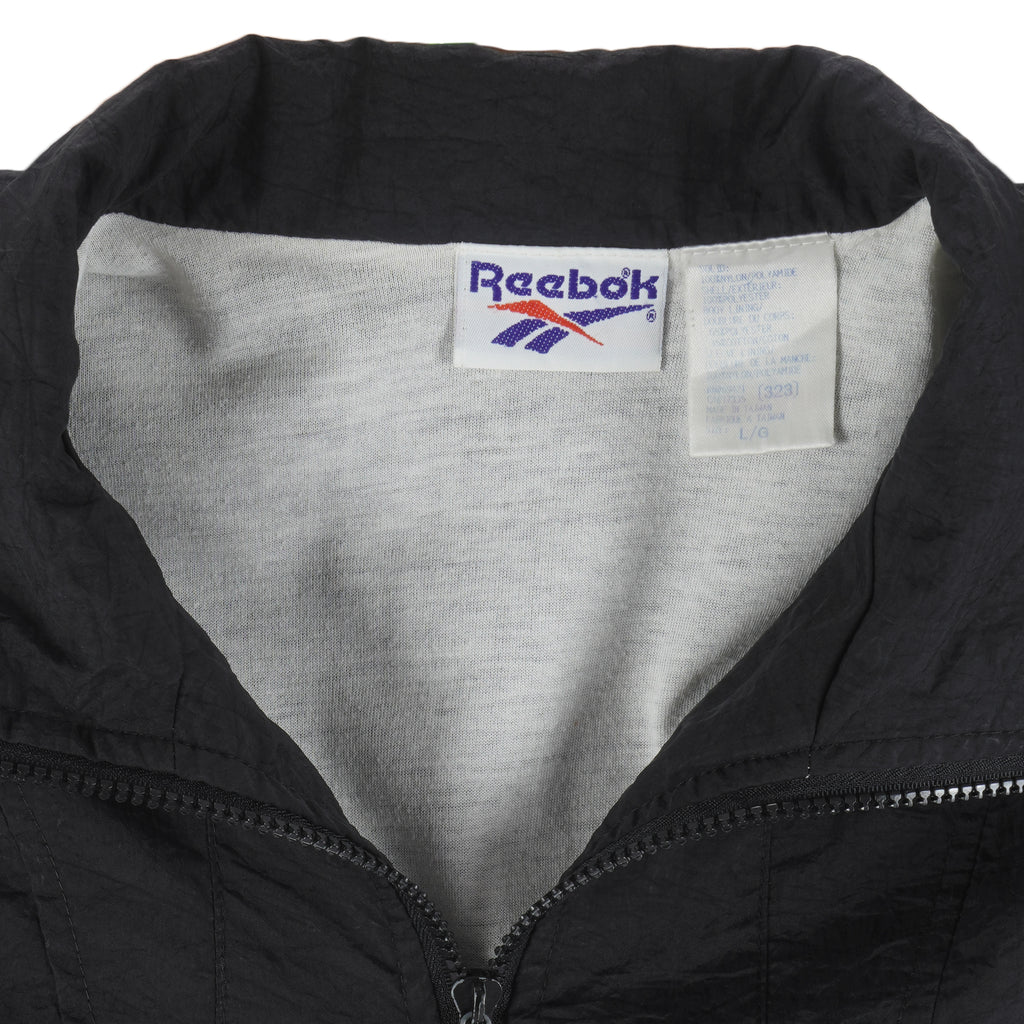 Reebok - Black & Blue Graphic Zip-Up Windbreaker 1990s Large Vintage Retro