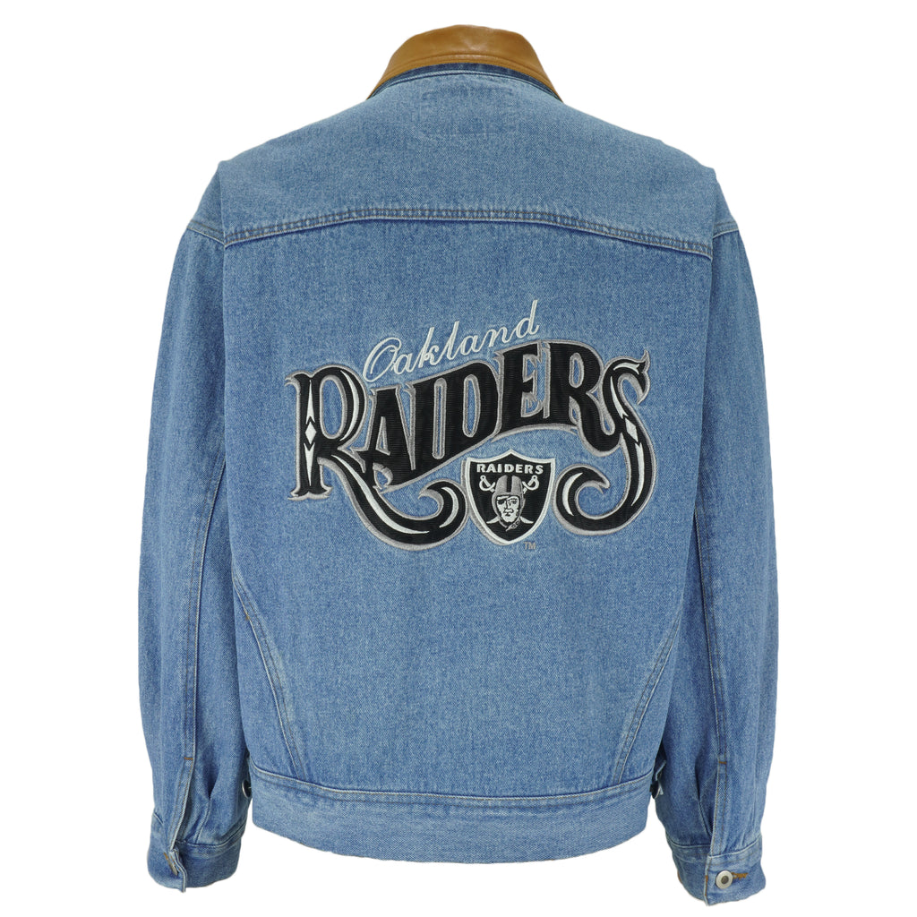 NFL (Pro Elite) - Oakland Riders Denim Jacket 1990s Large Vintage Retro Football