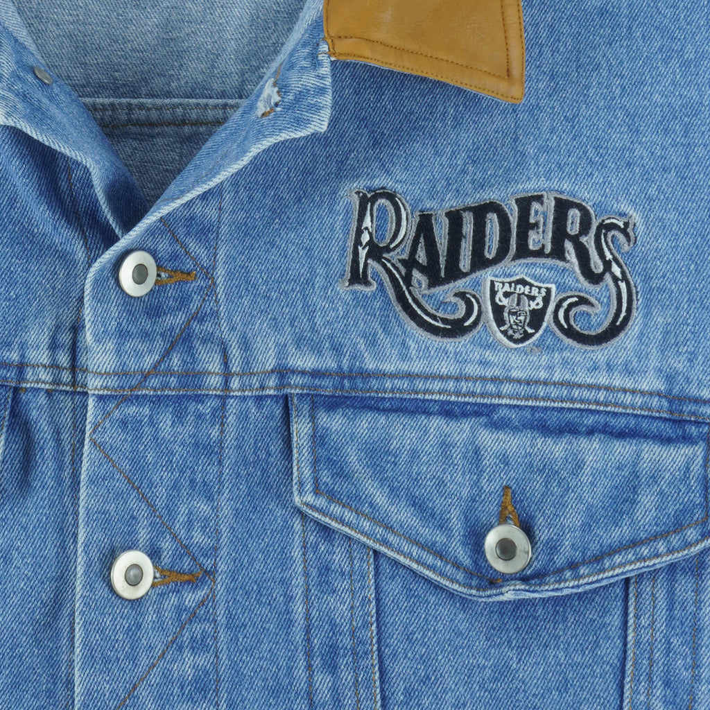 NFL (Pro Elite) - Oakland Riders Denim Jacket 1990s Large Vintage Retro Football