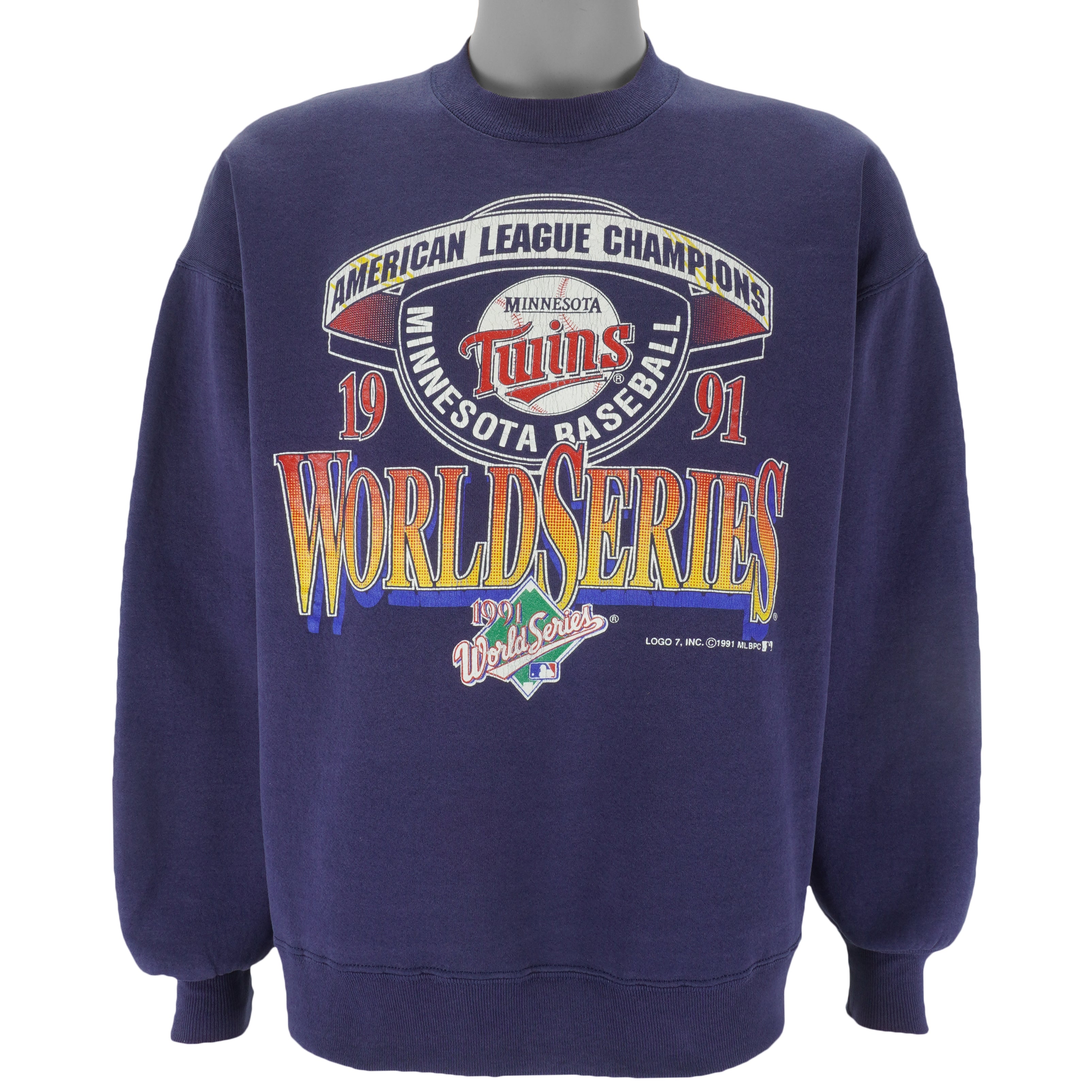 MLB (Logo 7) - Minnesota Twins World Champions Series Sweatshirt 1991 Large Vintage Retro Baseball