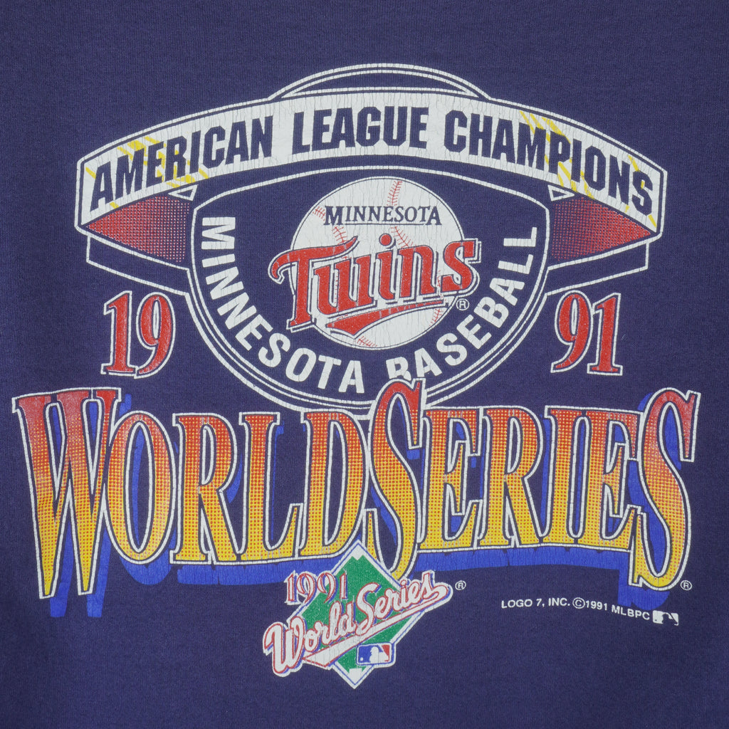 MLB (Logo 7) - Minnesota Twins World Champions Series Sweatshirt 1991 Large Vintage Retro Baseball