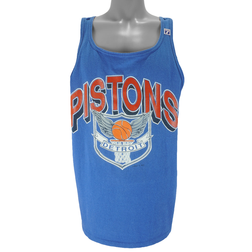 NBA (Logo 7) - Detroit Pistons Spell-Out Tank Top 1990s X-Large Vintage Retro Basketball