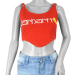 Reworked (Carhartt) - Red Lace-Back Crop Top Womens Adjustable
