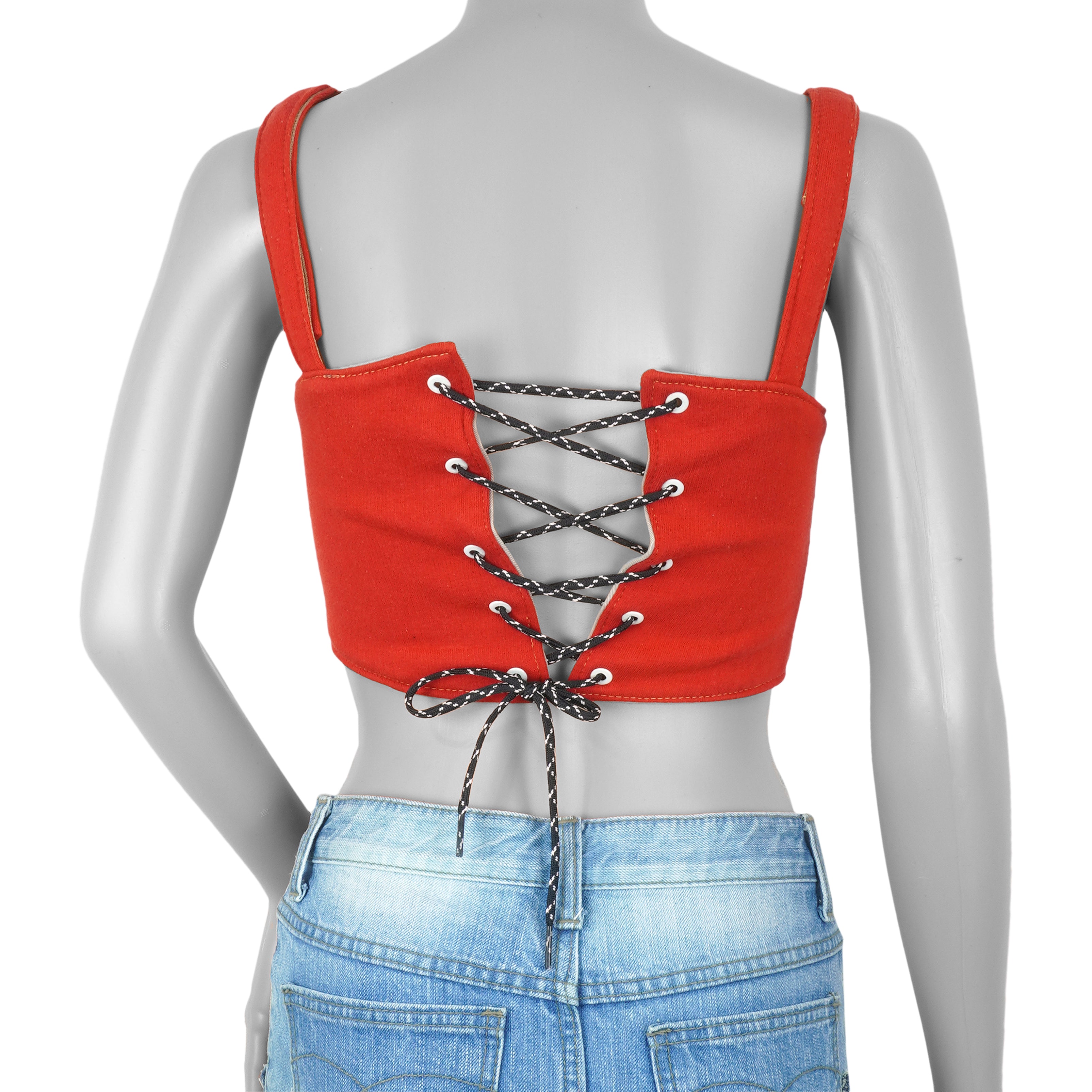 Red Lace Up Back Cropped Top