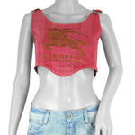 Reworked (Burberry) - Red Lace-Back Crop Top Womens Adjustable Vintage Retro