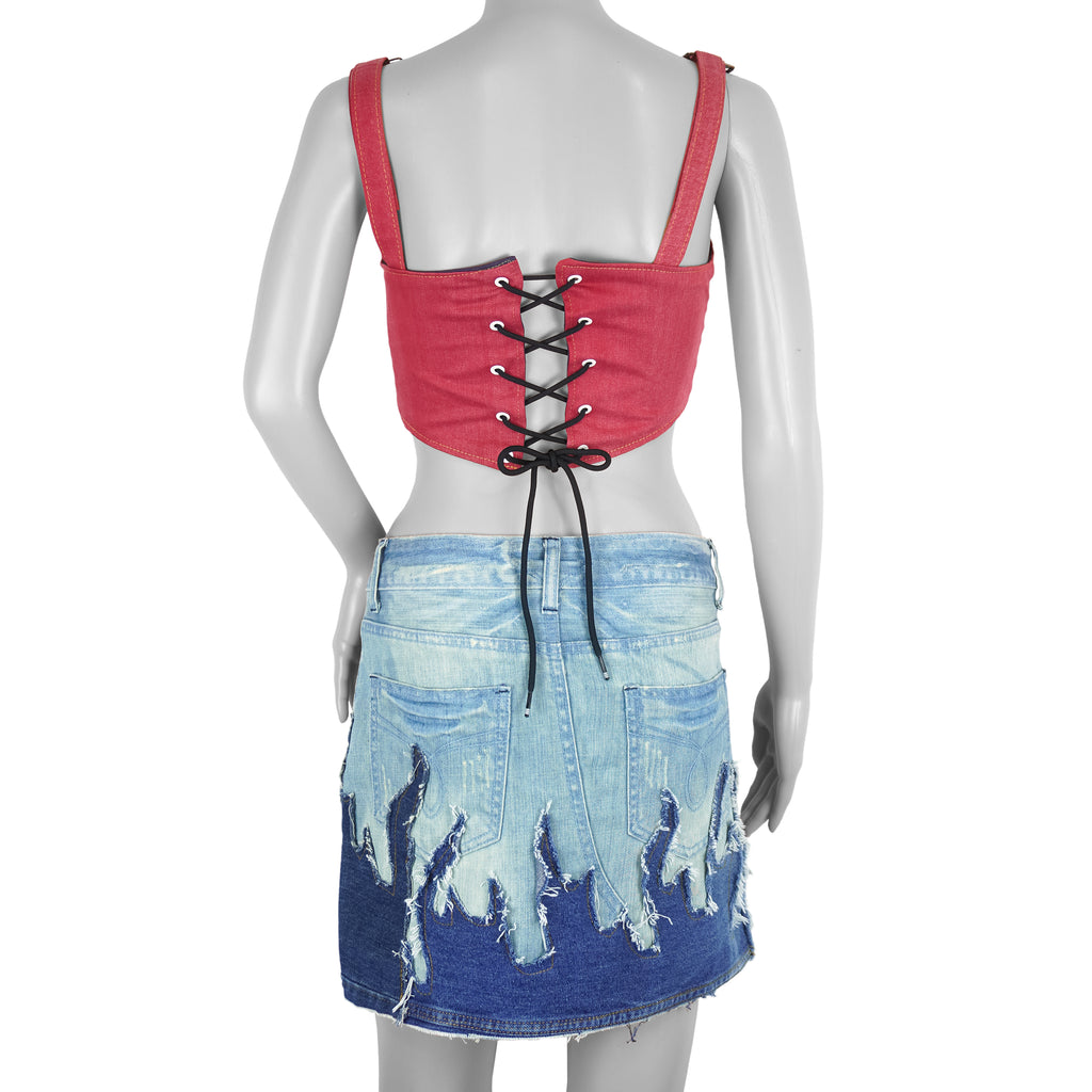 Reworks (Burberry) - Red Womens Crop Top Adjustable Vintage Retro