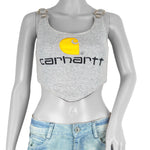 Reworked (Carhartt) - Grey Lace-Back Crop Top Womens Adjustable Vintage Retro