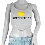 Reworked (Carhartt) - Grey Lace-Back Crop Top Womens Adjustable