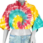 Reworked - Tie Dye Cropped Collared Shirt Womens