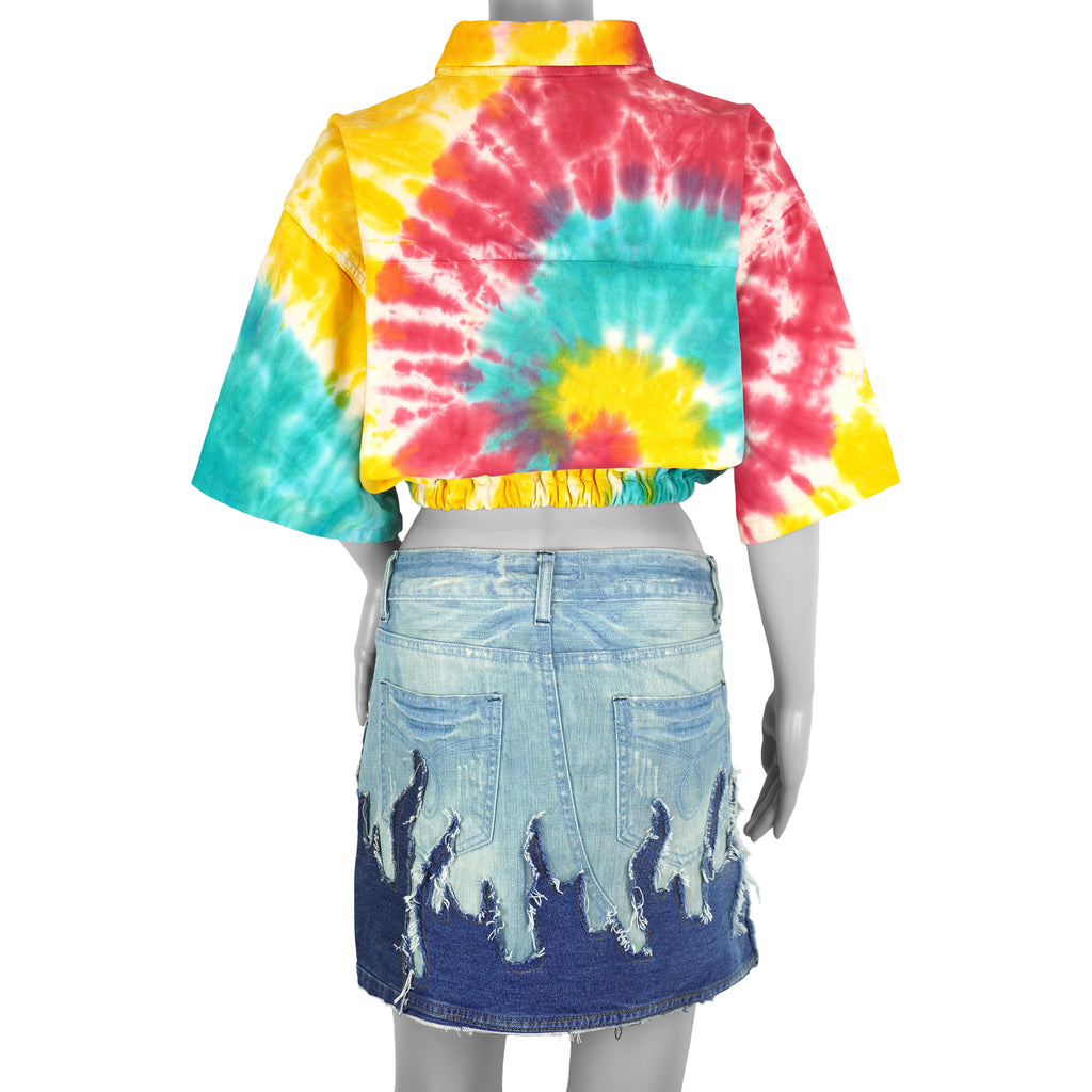 Reworks - Tie Dyed Womens Crop Top Shirt Medium