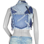 Reworked - Denim Patchwork Cropped Vest Womens Small vintage Retro