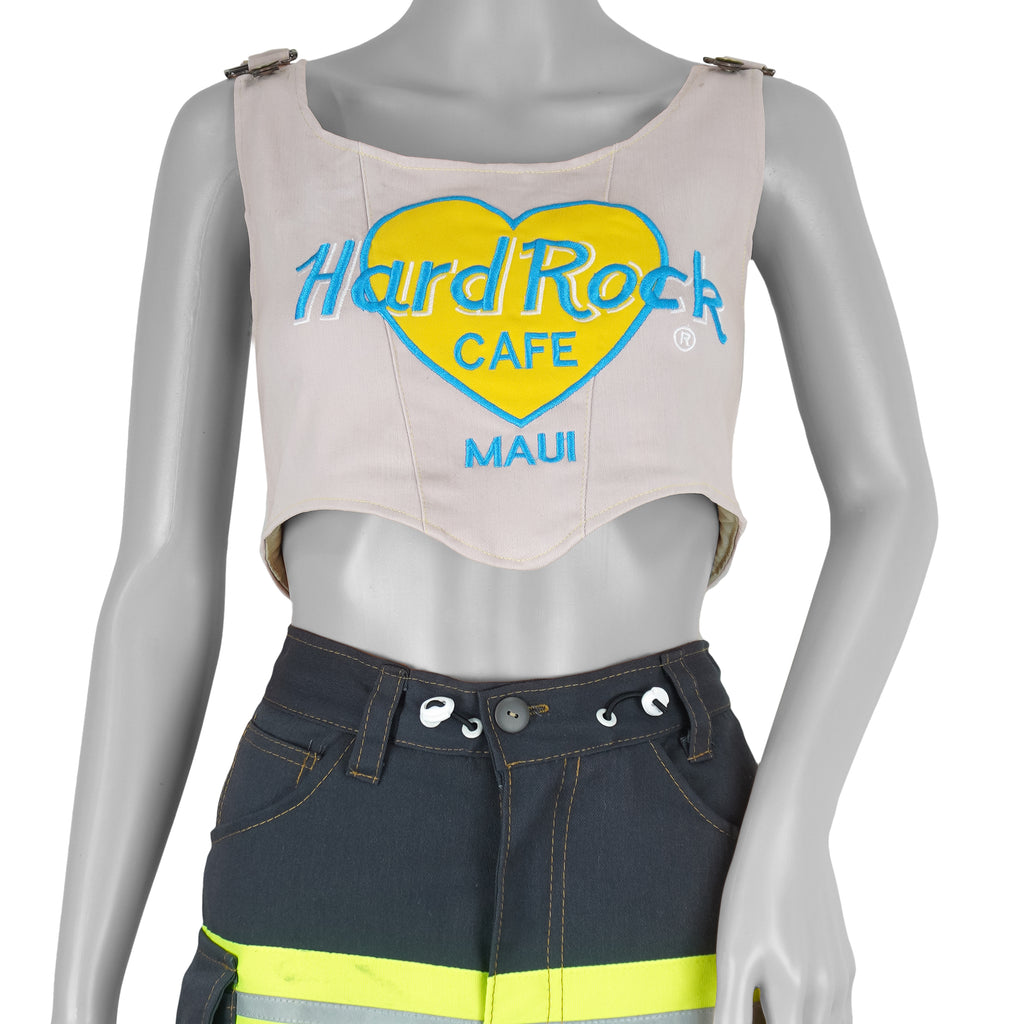 Reworked (Hard Rock) - Beige Crop Top Lace-Up Womens Adjustable Vintage Retro